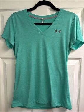 Under Armour Women's V-Neck Short Sleeve Tee Green Teal XS Threadborn